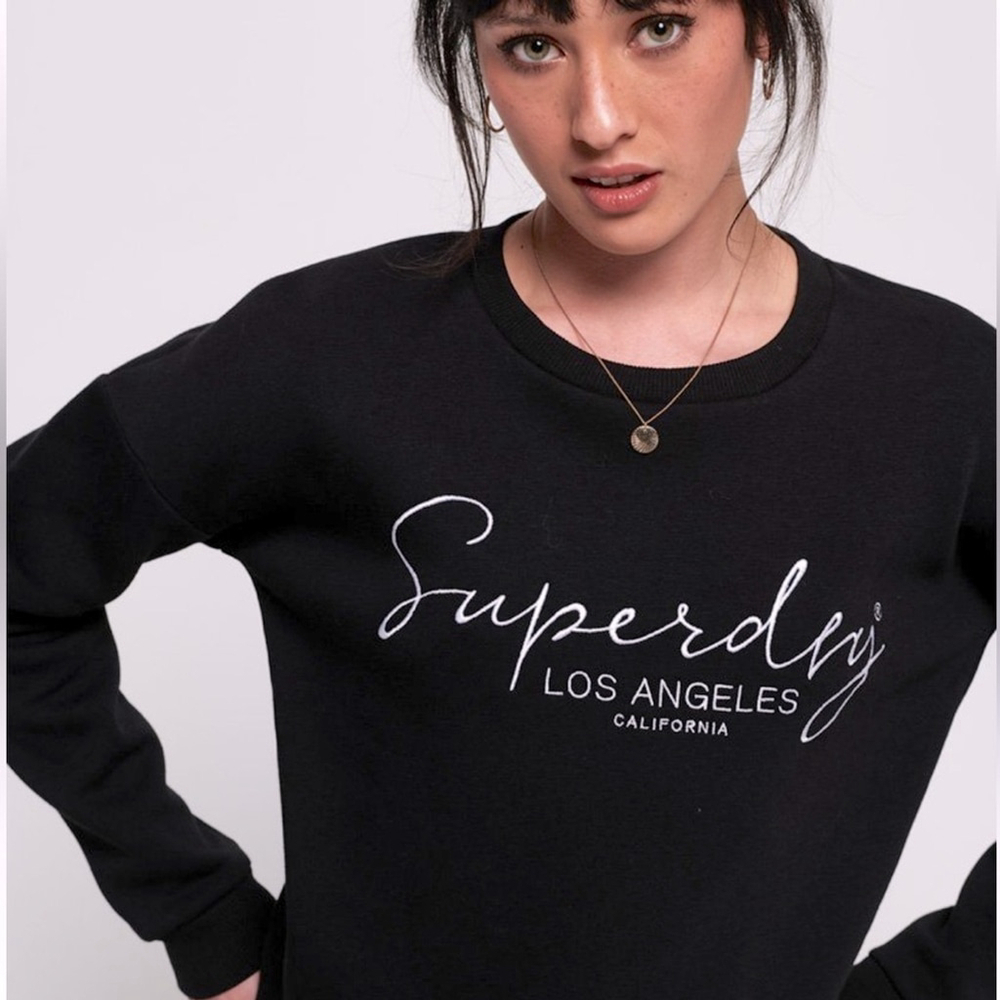 * Superdry Alice Black Crewneck Logo Embroidered Sweatshirt in Black Size 8/ M